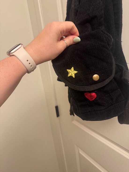 Olsenboye Y2K Boho Black Backback Bookbag Corduroy with Patches
